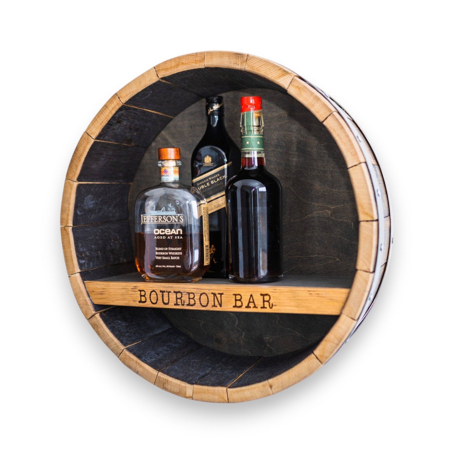 Whiskey Bar Shelf | Handcrafted Reclaimed Whiskey Stave Bottle Display Shelf