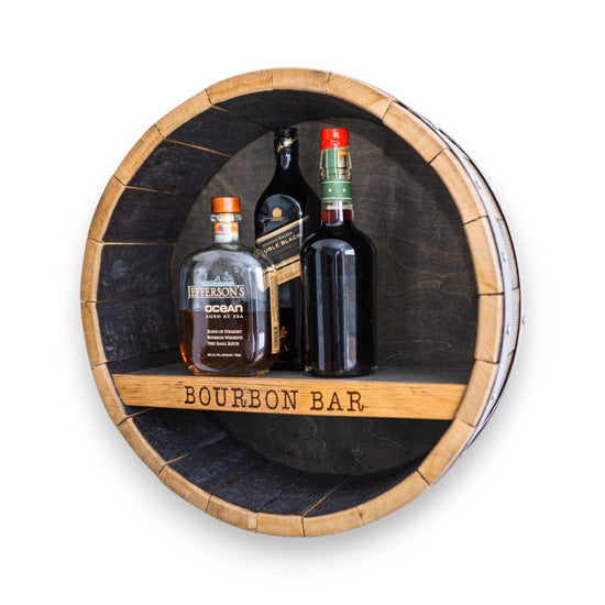 Whiskey Bar Shelf | Handcrafted Reclaimed Whiskey Stave Bottle Display Shelf