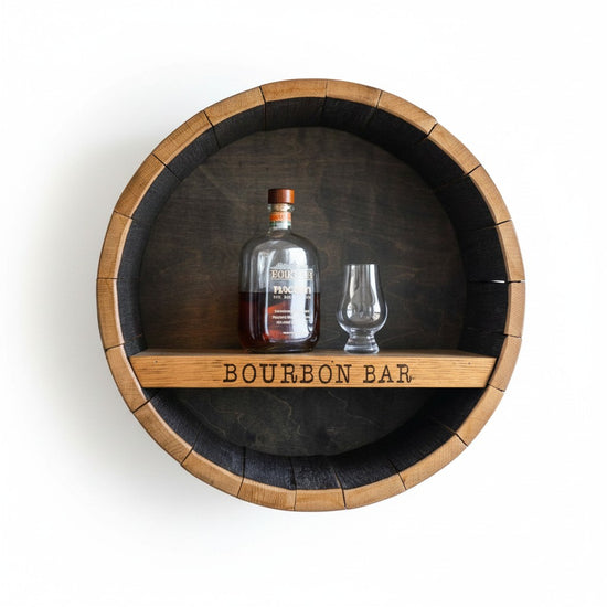 Whiskey Bar Shelf | Handcrafted Reclaimed Whiskey Stave Bottle Display Shelf