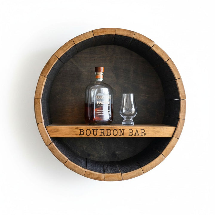 Whiskey Bar Shelf | Handcrafted Reclaimed Whiskey Stave Bottle Display Shelf - A Taste of Kentucky