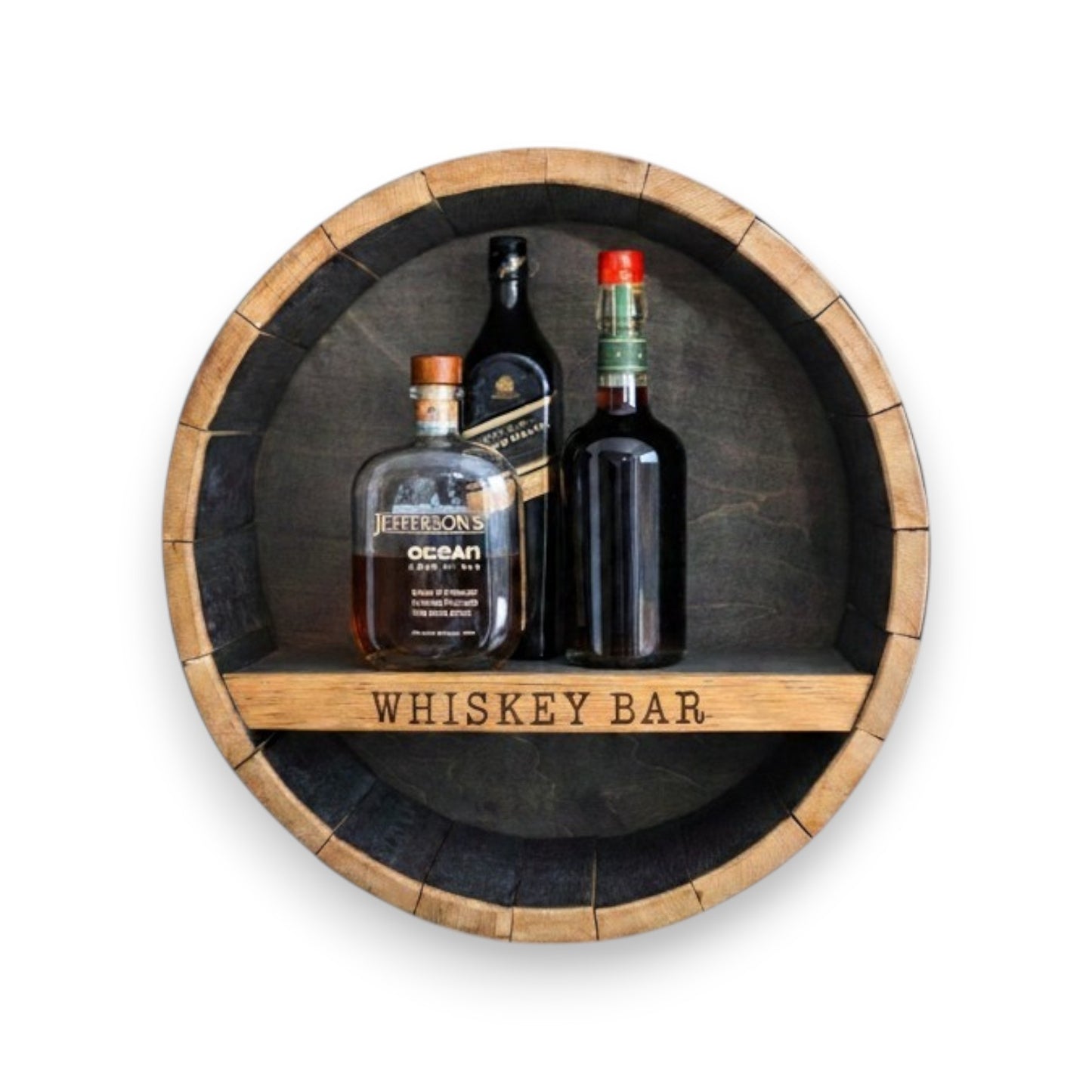 Whiskey Bar Shelf | Handcrafted Reclaimed Whiskey Stave Bottle Display Shelf