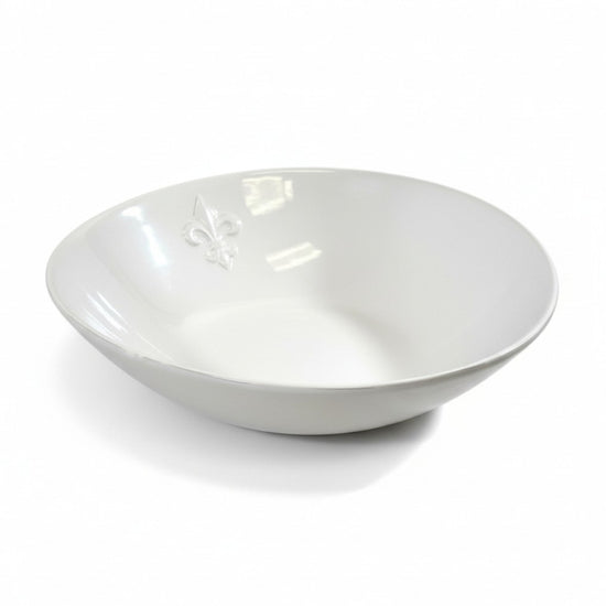 Side profile of the 13-inch dolomite bowl, highlighting its deep basin and classic white finish.