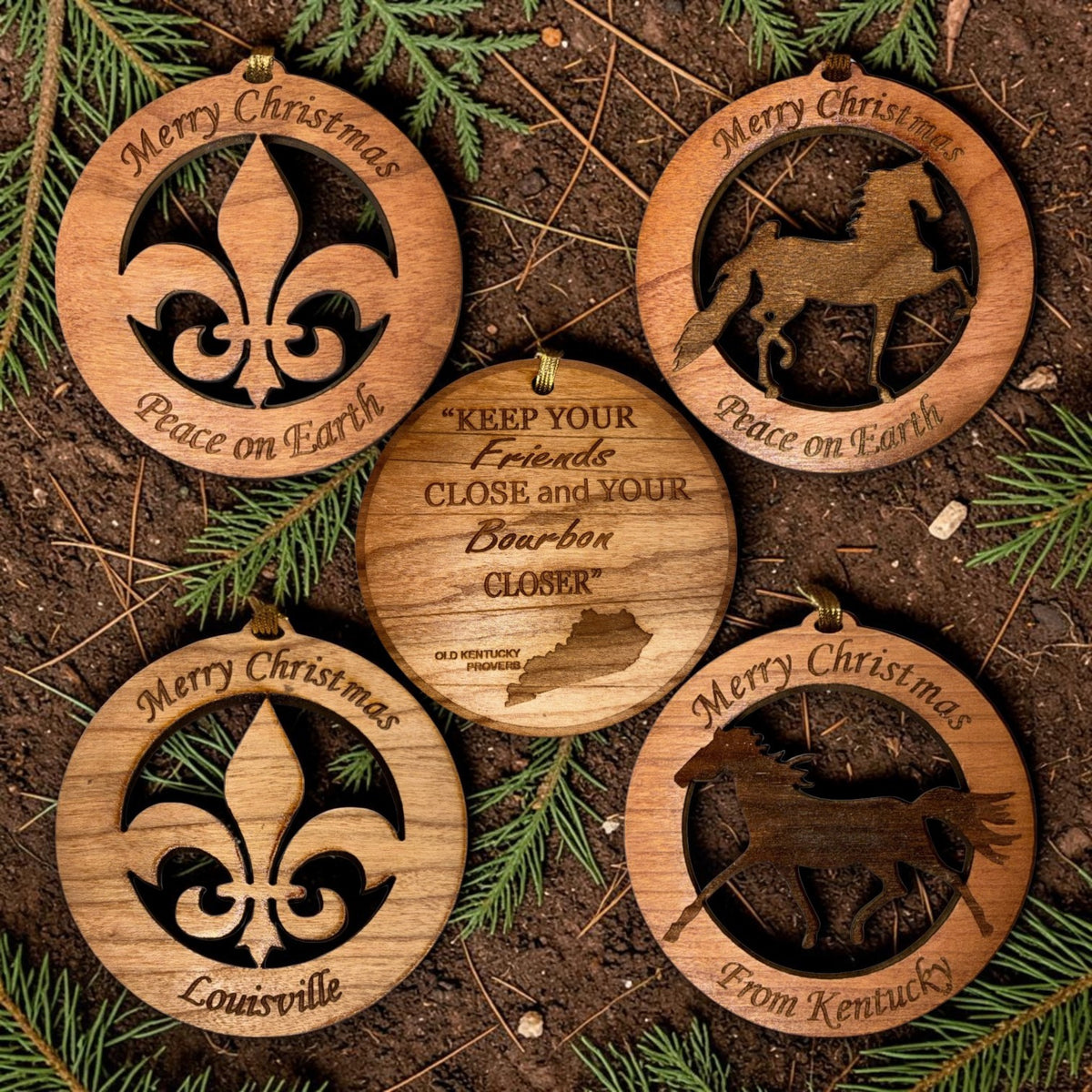 Laser Cut Wooden KY Themed Ornaments