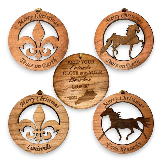 Laser Cut Wooden KY Themed Ornaments