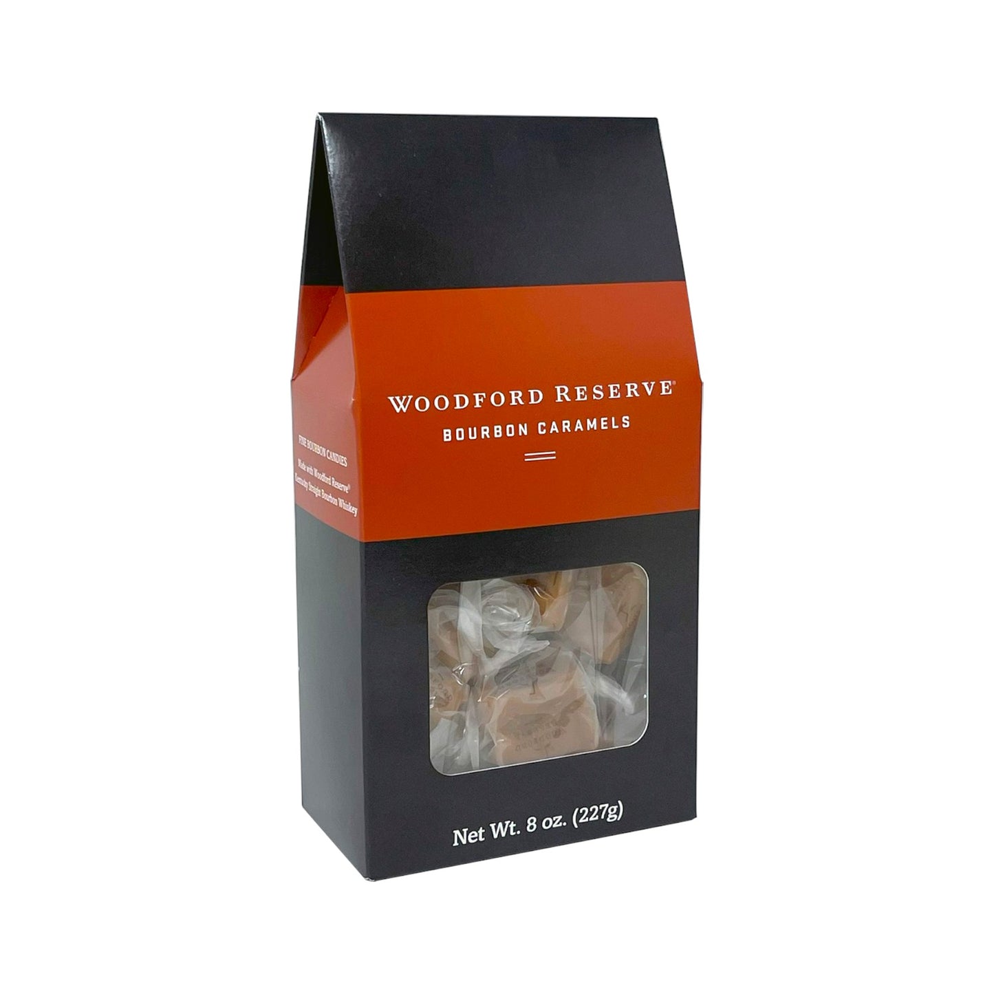 Woodford Reserve bourbon caramels packaging on a white background