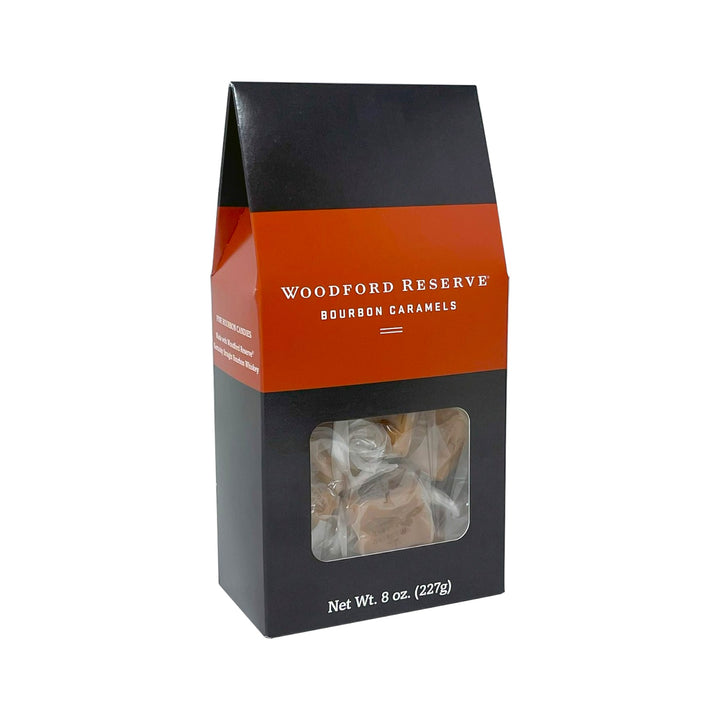 Woodford Reserve bourbon caramels packaging on a white background