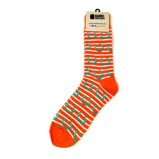 Barrel Down South Socks - orange horseshoe