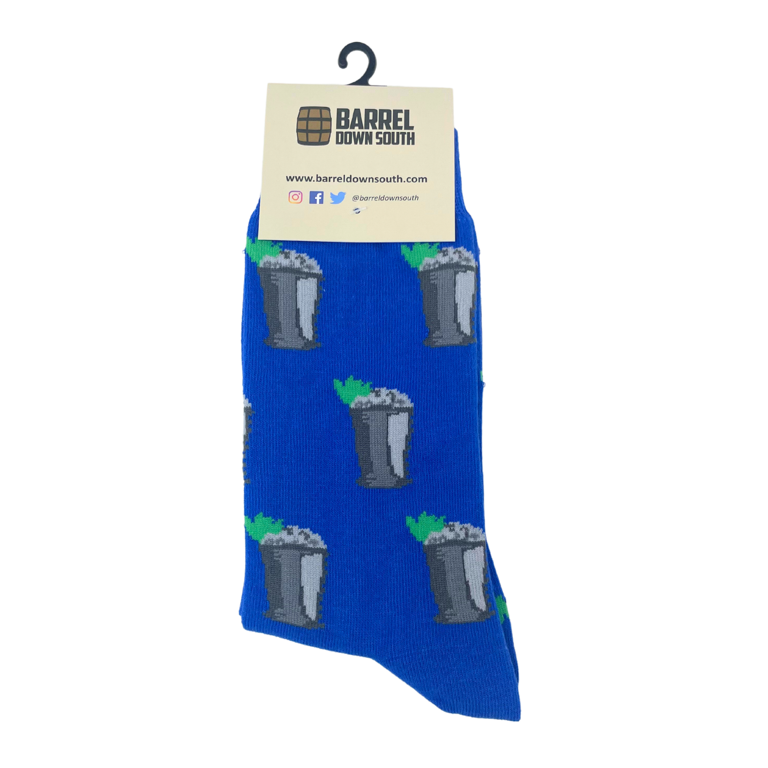 Blue Sock with Mint Juleps on it