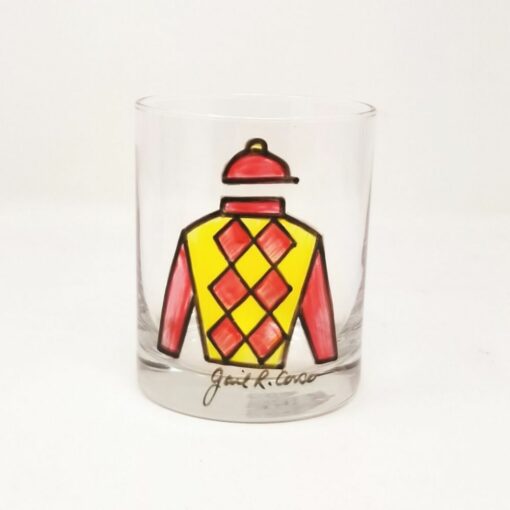 Red & Yellow Jockey Rocks Glass by Gail Corso