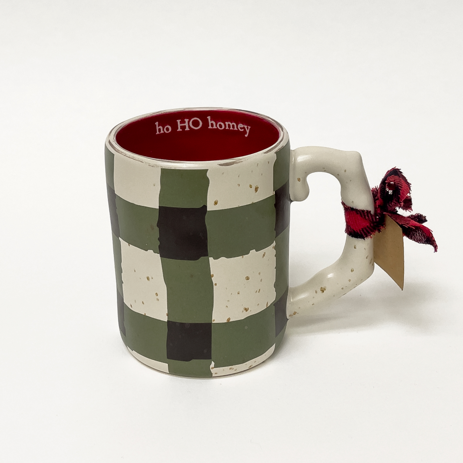 Stoneware Christmas Mugs, Green Plaid