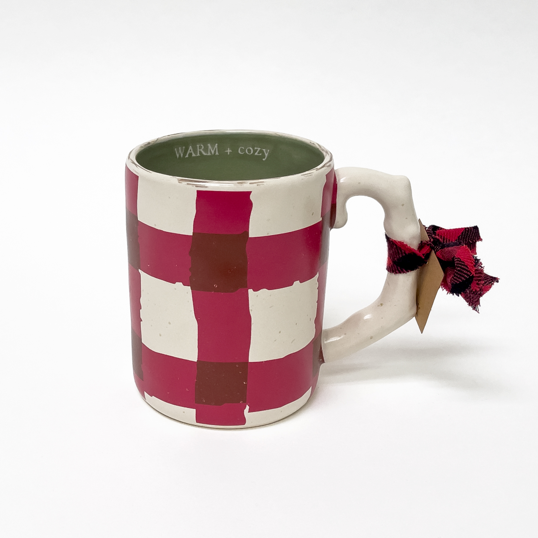 Stoneware Christmas Mugs, Red Plaid