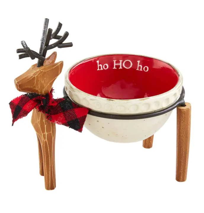 Christmas Bowl and Deer Stand, Metal Deer Tidbit Stand