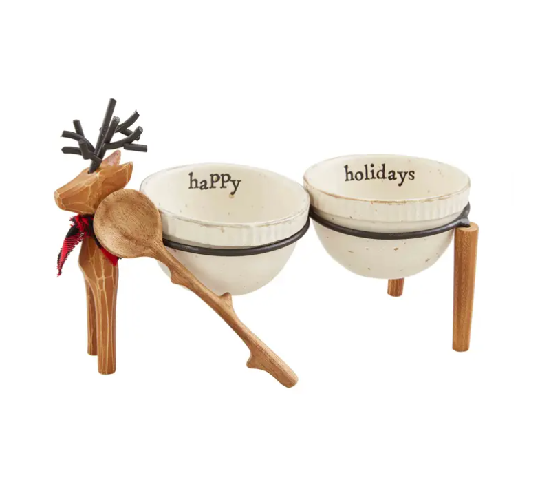 Christmas Bowl Set with Deer Stand, Metal Deer Double Dip