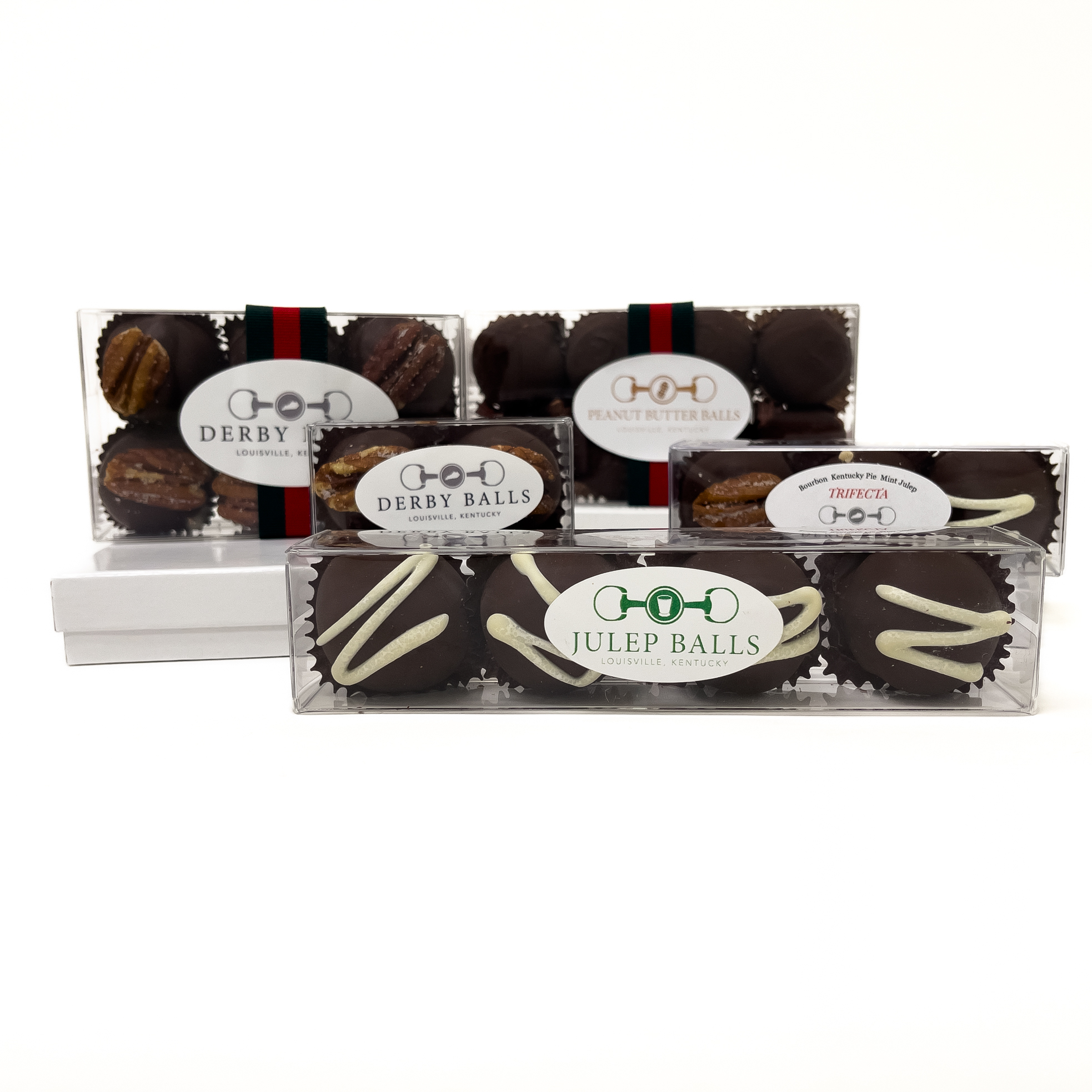 Packs of Derby balls, julep balls, peanut butter balls and a trifecta box