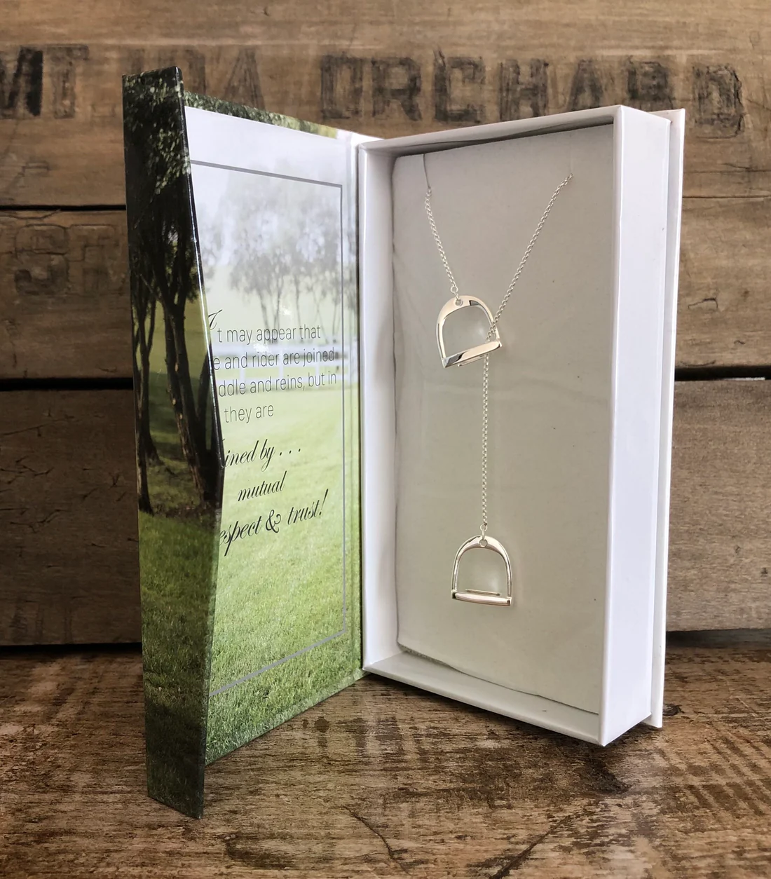 Saddle Stirrup Necklace in box