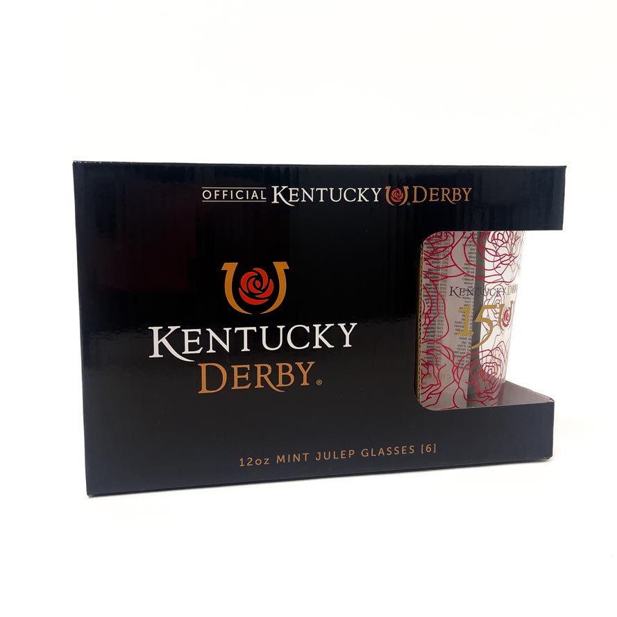 150th Kentucky Derby glasses, 6 pack box