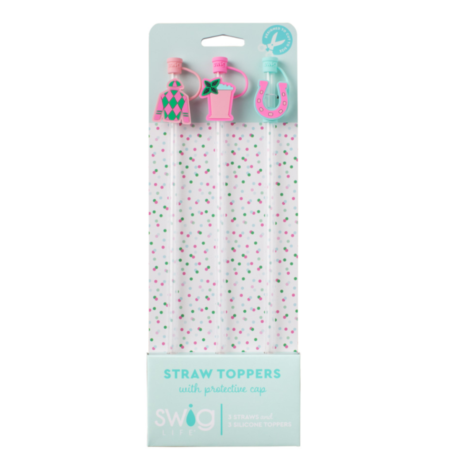 Derby themed Straw Toppers with Horse Shoe, Mint Julep and Jockey Silks
