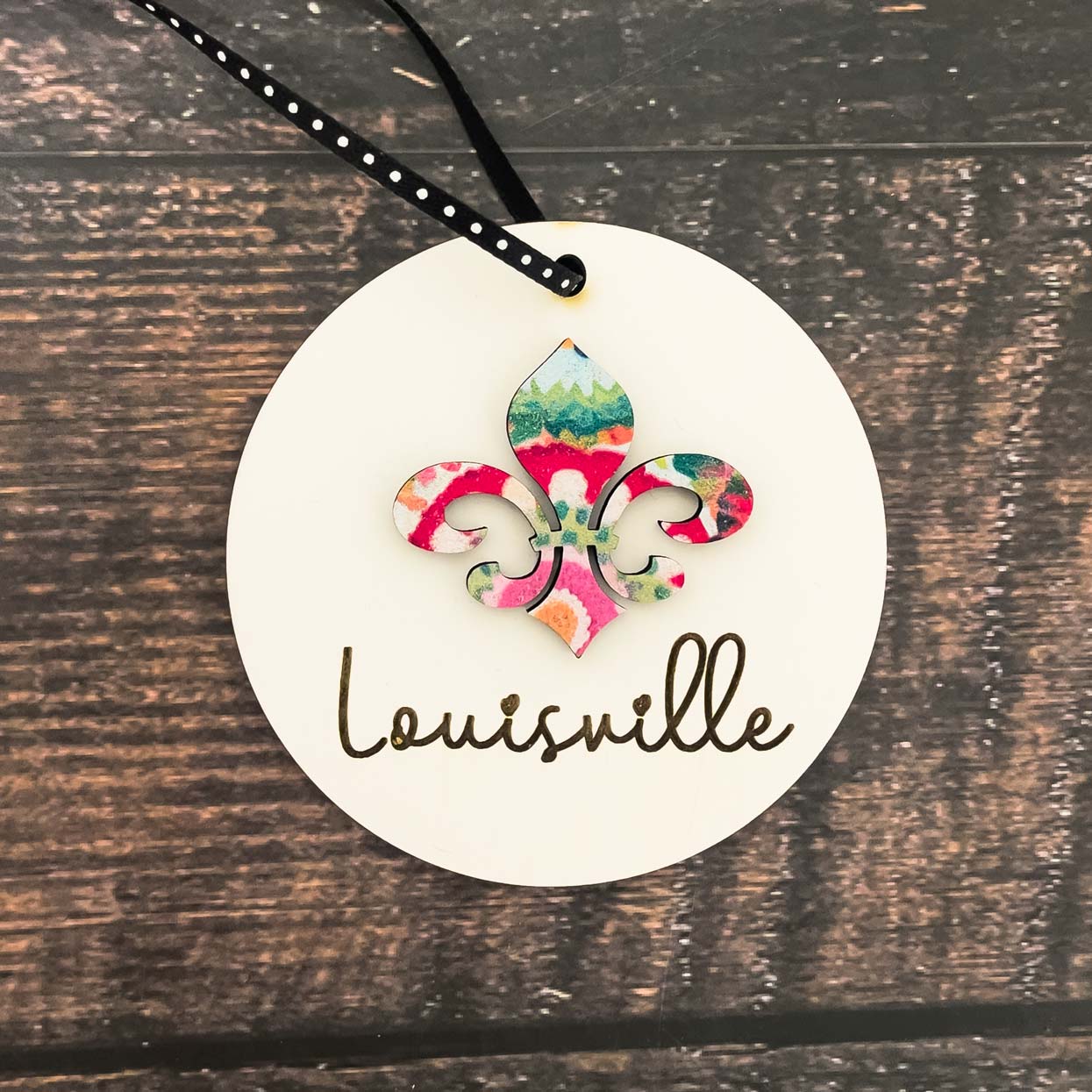 Colorful Kentucky Wood Ornaments Louisville Fleur de Lis