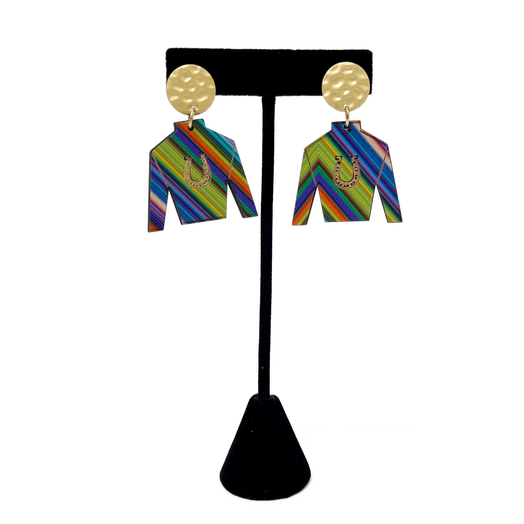 Wooden Jockey Silk Earrings, Available in 3 styles. Cool Stripes