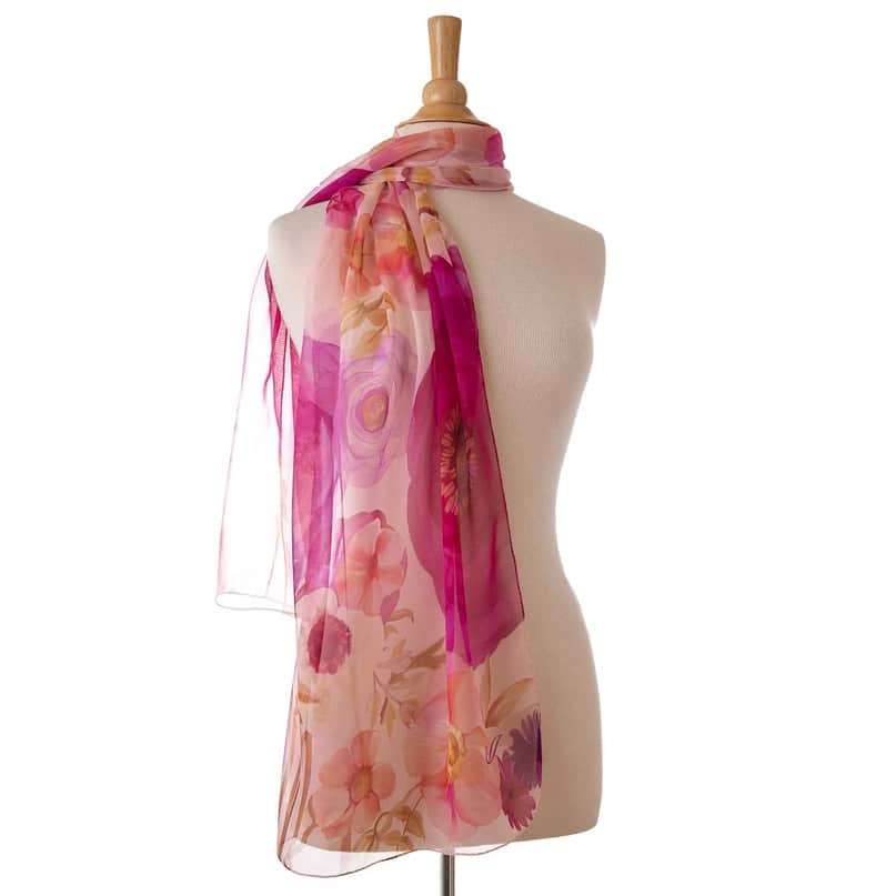 Floral Pink Design Scarf on White Manikin