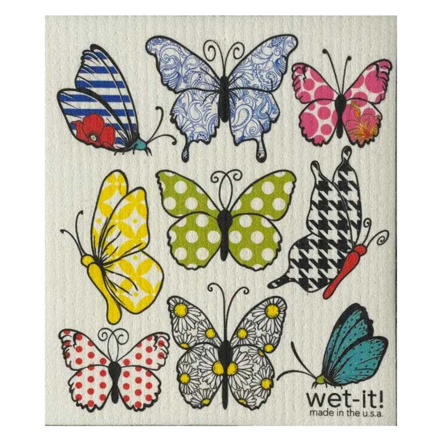 Wet-it sponges, clothes, dish towels, colorful butterflies design