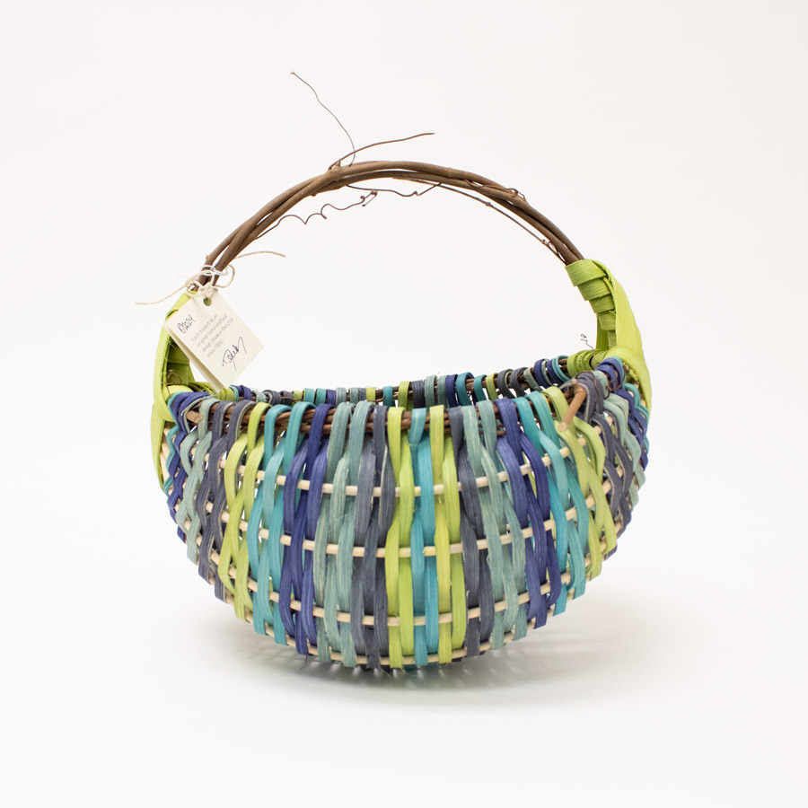 medium green and blue rattan woven basket